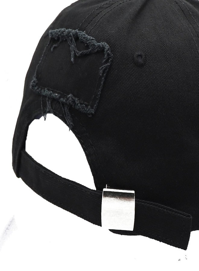 Umeepar Ripped Patch Baseball Cap Vintage Distressed Low Profile Unstructured Cotton Dad Hat Adjustable for Women Men (Black) - Image 3